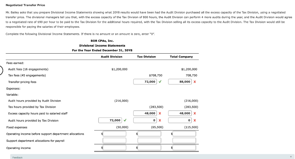 ANSWER ALMOST COMPLETE! WILL RATE FOR HELP! Negotiated Transfer Price Mr. Bailey