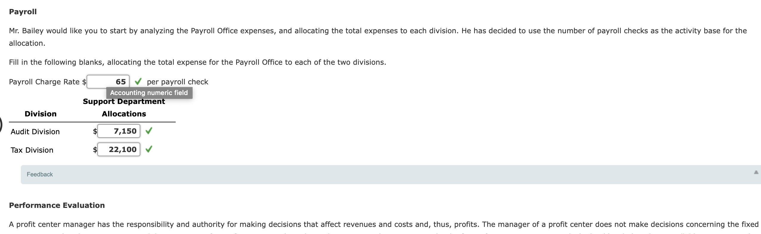 the Tax Division, using a negotiated transfer price. The divisional managers tell