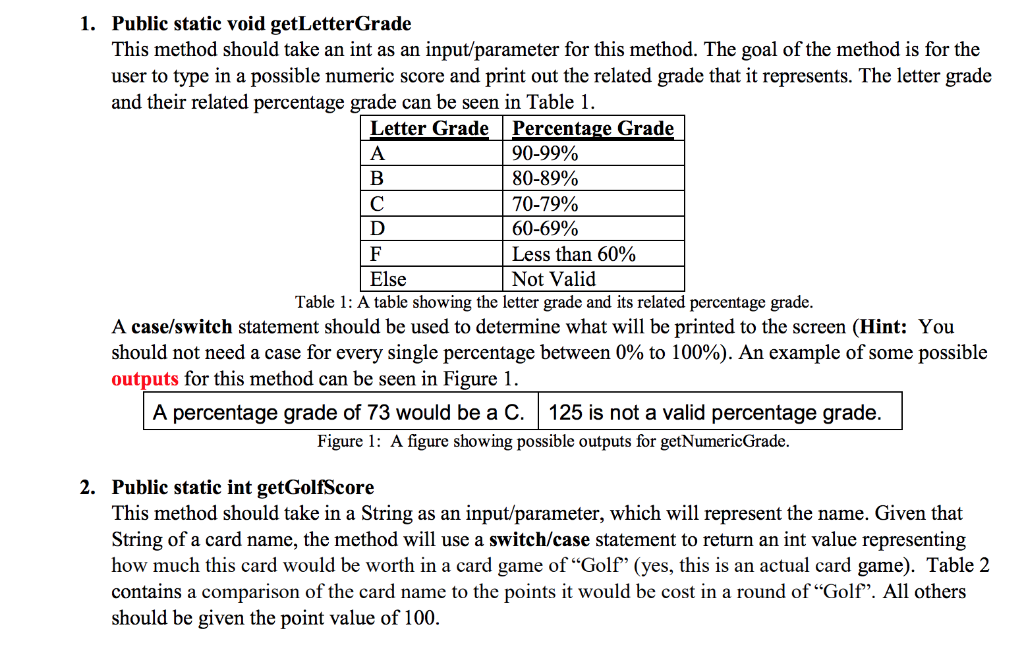  1. Public static void getLetterGrade This method should take an int