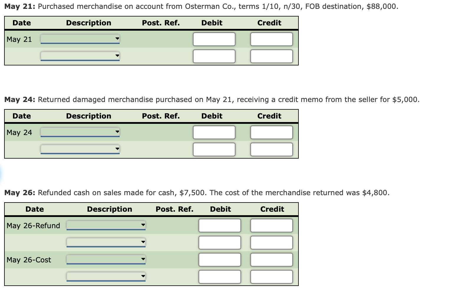 the transactions below for May, the last month of the fiscal year.