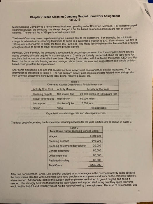  Chapter 7: Mead Cleaning Company Graded Homework Assignment Fall 2019 Mead