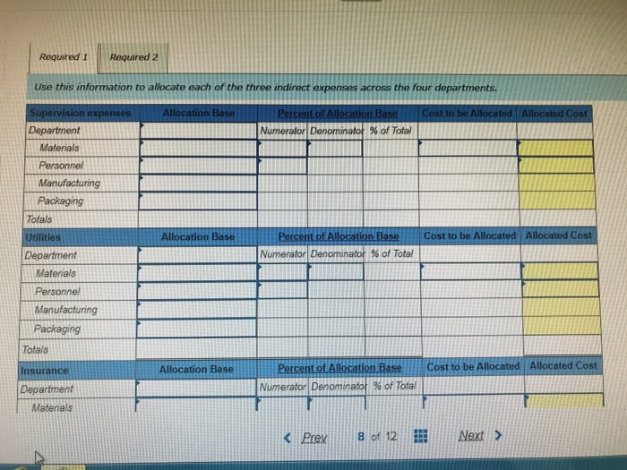 Help S Woh Che Co. has four departments: materials, personnel, manufacturing, and