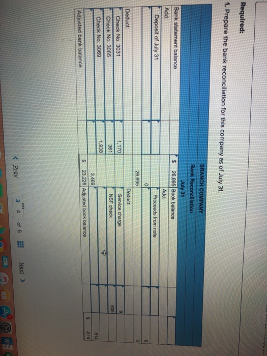 the questions displayed below.) The following information is available to reconcile Branch