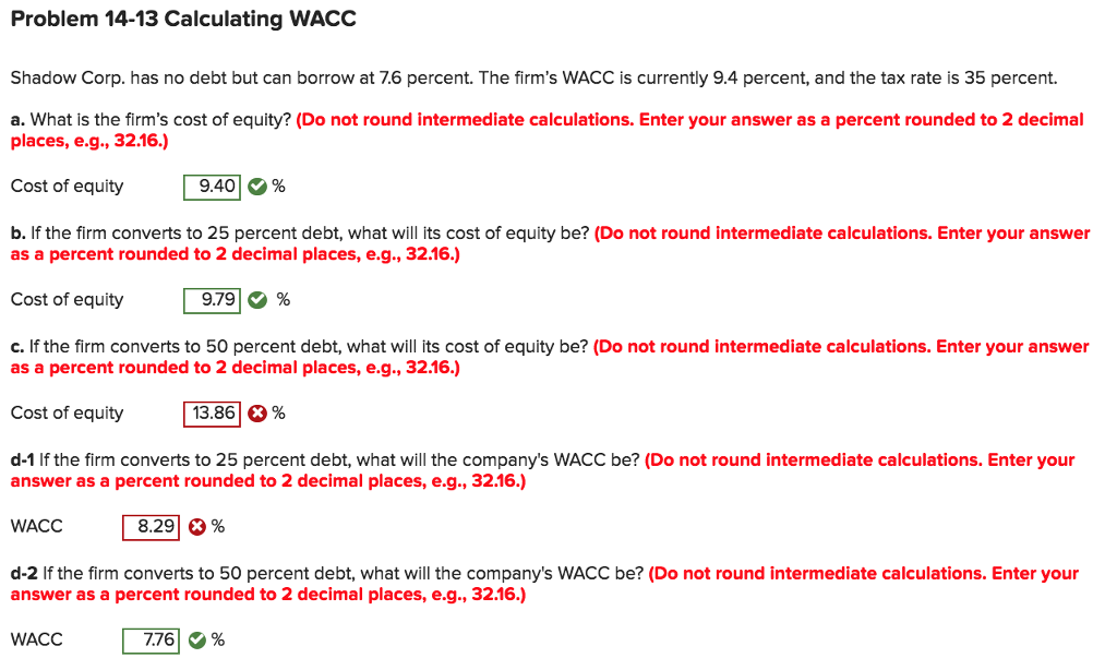 Problem 14-13 Calculating WACC Shadow Corp. has no debt but can