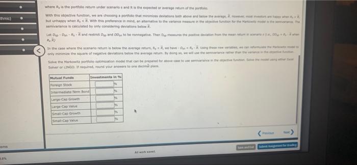 version of the Markowitz model is based on ming the variance of