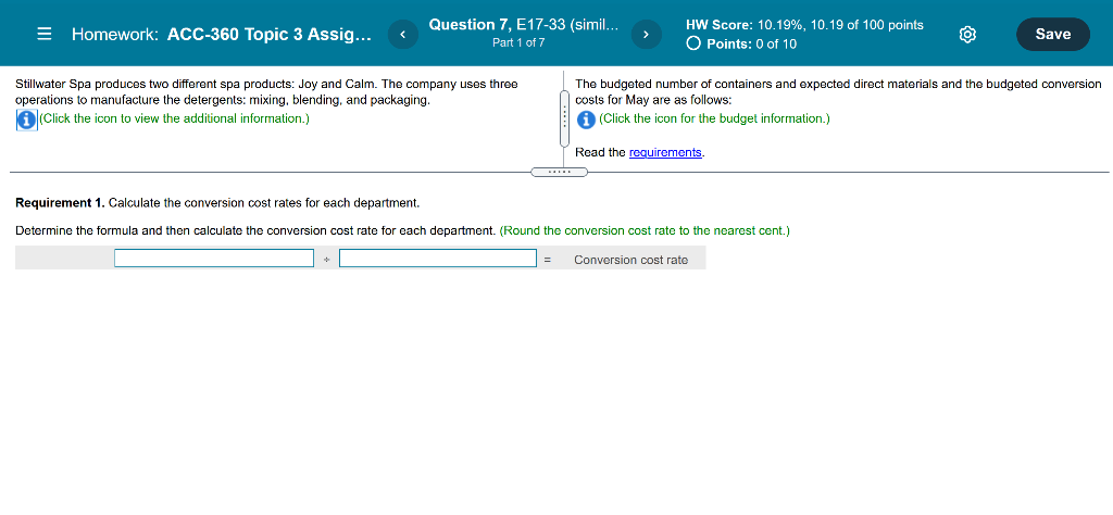 = Homework: ACC-360 Topic 3 Assig... Question 7, E17-33 (simil... Part