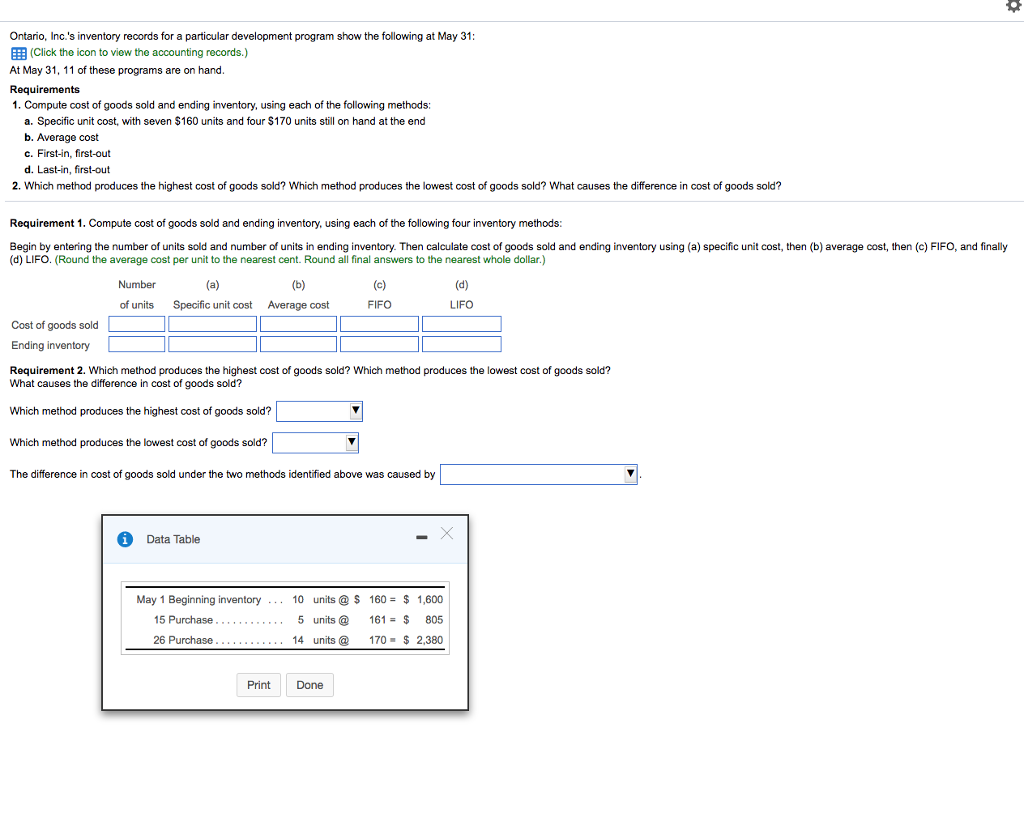  Ontario, Inc.'s inventory records for a particular development program show the