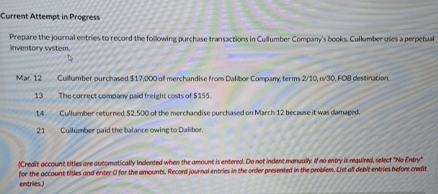  Current Attempt in Progress Prepare the journal entries to record the