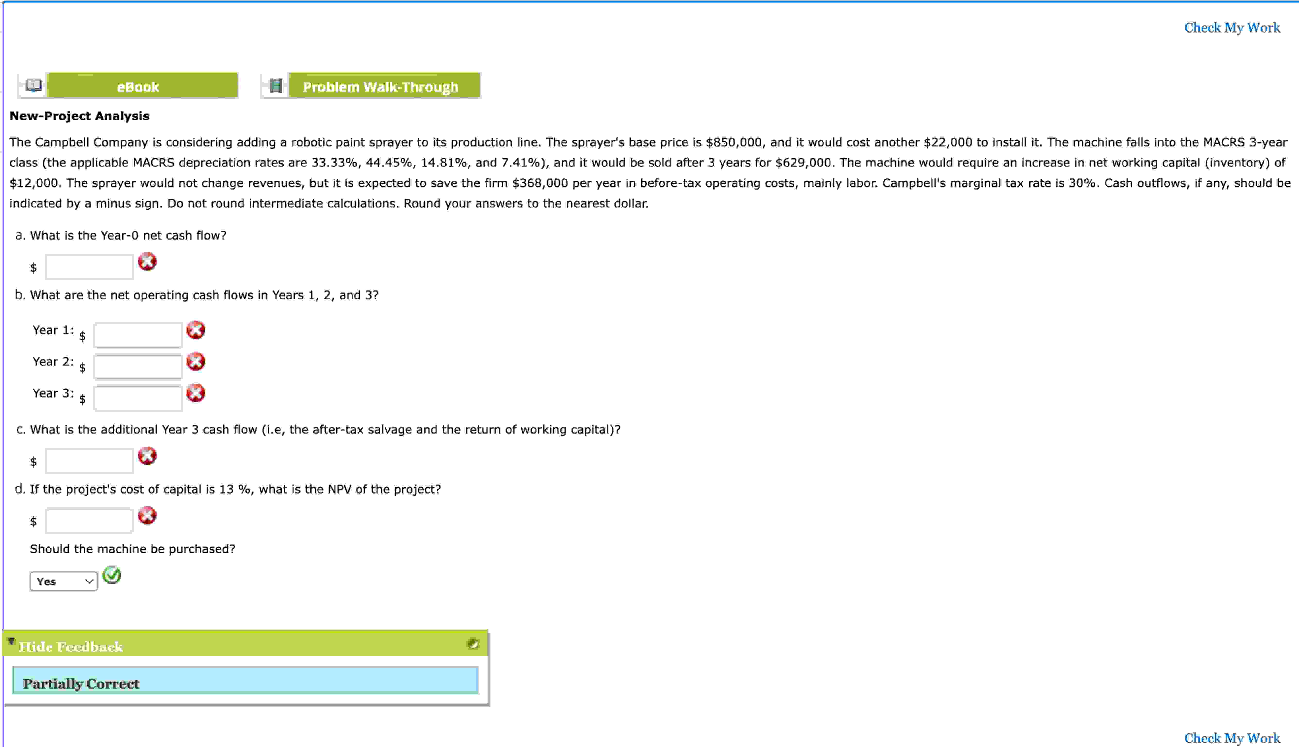 Check My Work eBook New-Project Analysis Problem Walk-Through The Campbell Company is