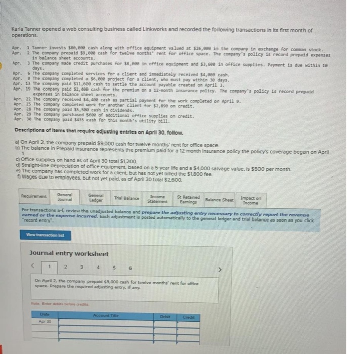 business called Linkworks and recorded the following transactions in its first month