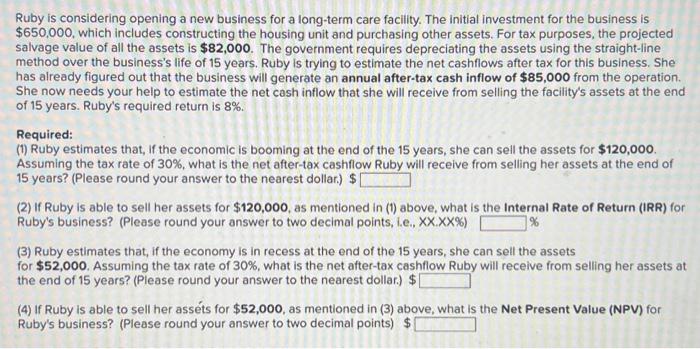  Ruby is considering opening a new business for a long-term care