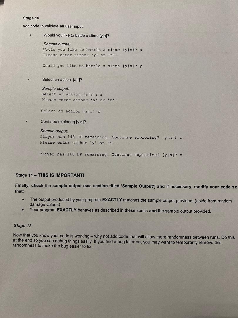  c language assignment Stage 10 Add code to validate all user