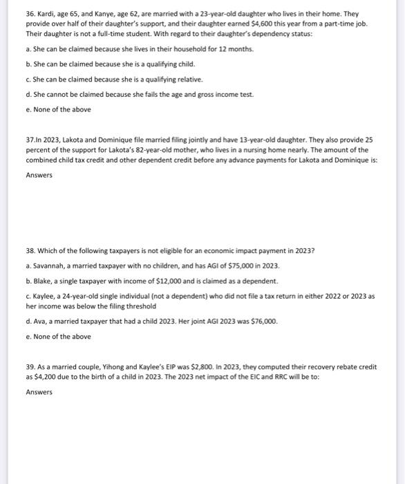tax return for 2023 ? Answer 7. Glenda, a single taxpayer from