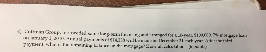  4) Coffman Group, Inc. needed some long-term financing and arranged for