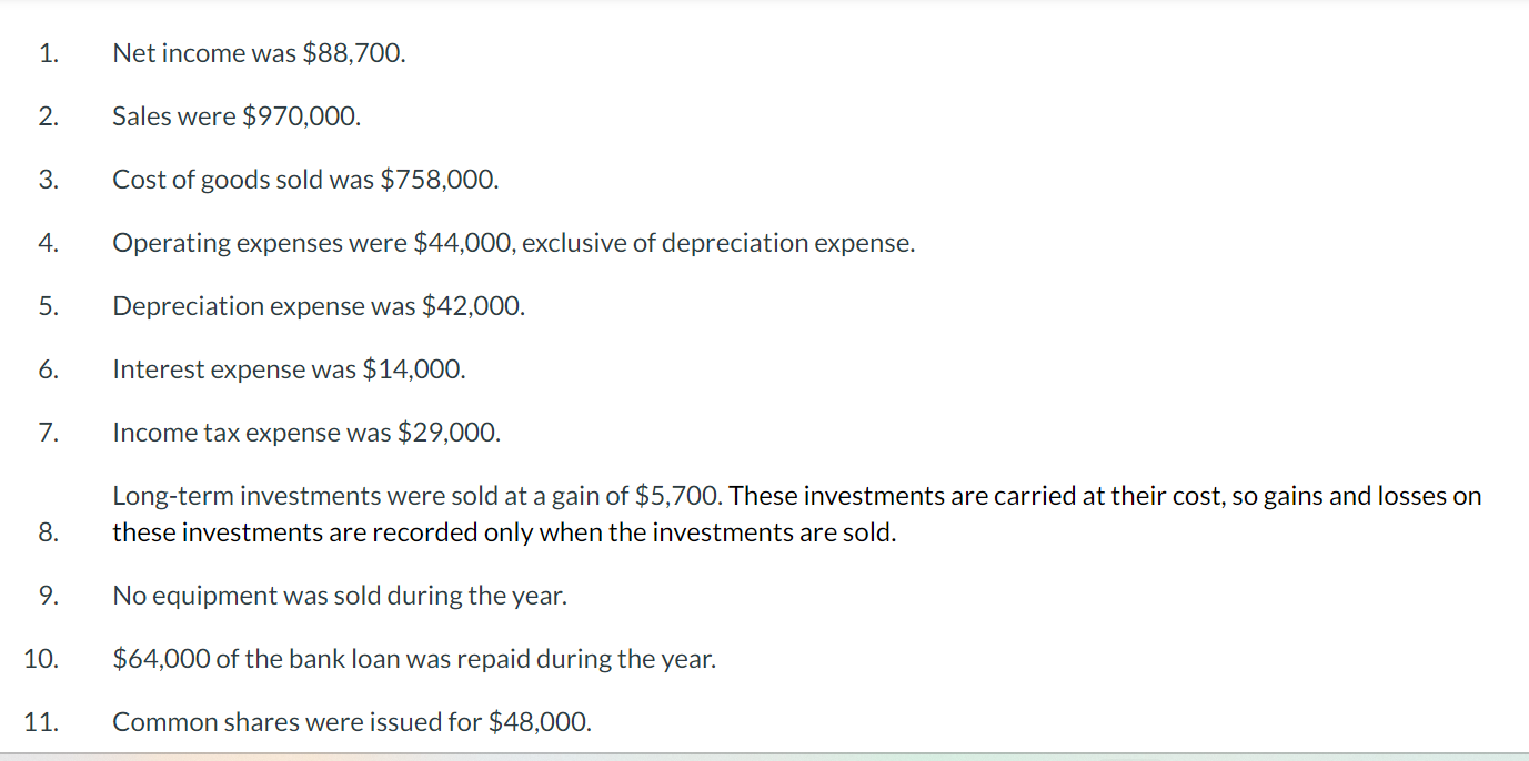 cash flows using the indirect method Prepare the statement of cash flows