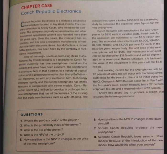  CHAPTER CASE Conch Republic Electronics anch Republic Electronics is a midsized