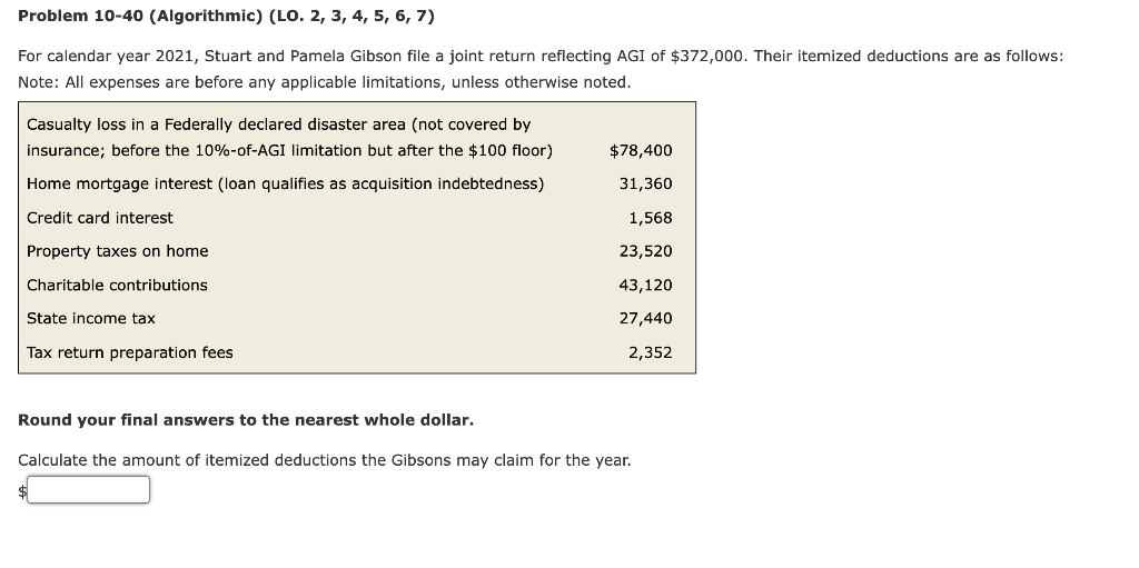  Problem 10-40 (Algorithmic) (LO. 2, 3, 4, 5, 6, 7) For
