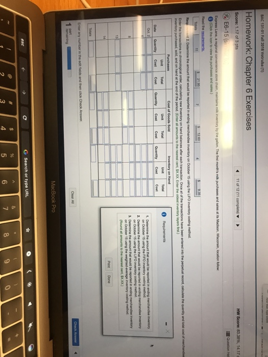  Homework: Chapter 6 Exercises E6-15 on October 15 using the FIFO