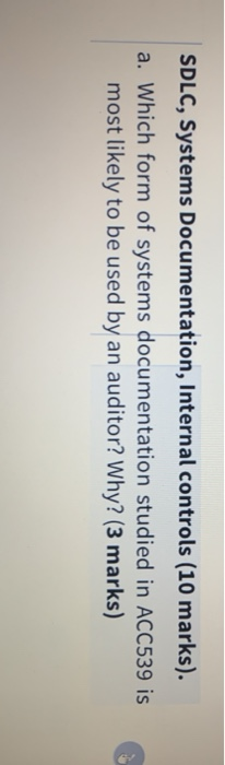  SDLC, Systems Documentation, Internal controls (10 marks). a. Which form of