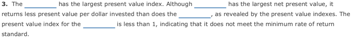 service company Continental Railroad Company is evaluating three capital investment proposals by