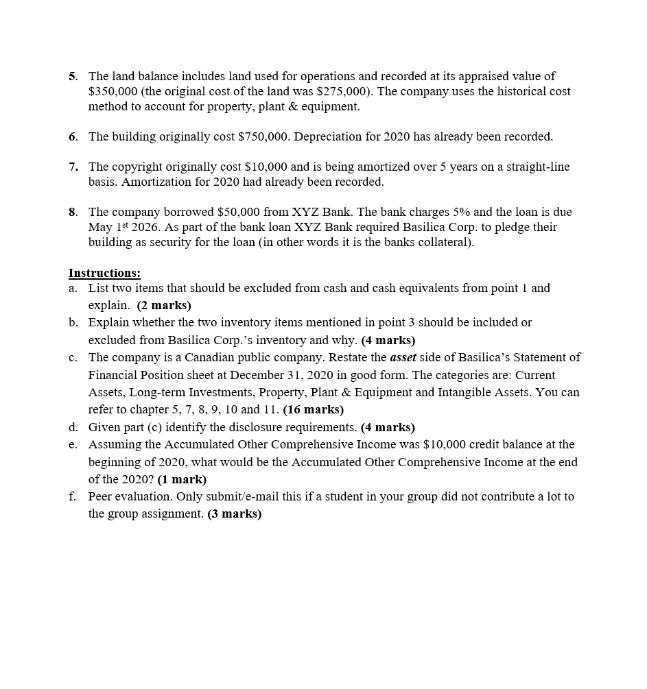 Basilica Corp. at December 31, 2020 was prepared as follows: Basilica Corp.