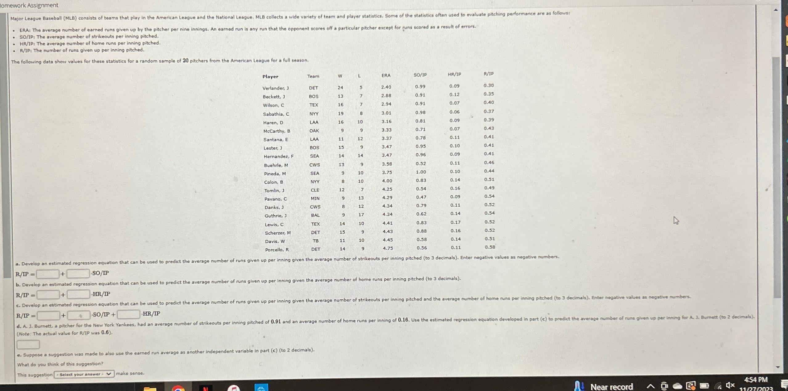 lomework Assignment Major League Baseball ("LB) consis& of teams that play in