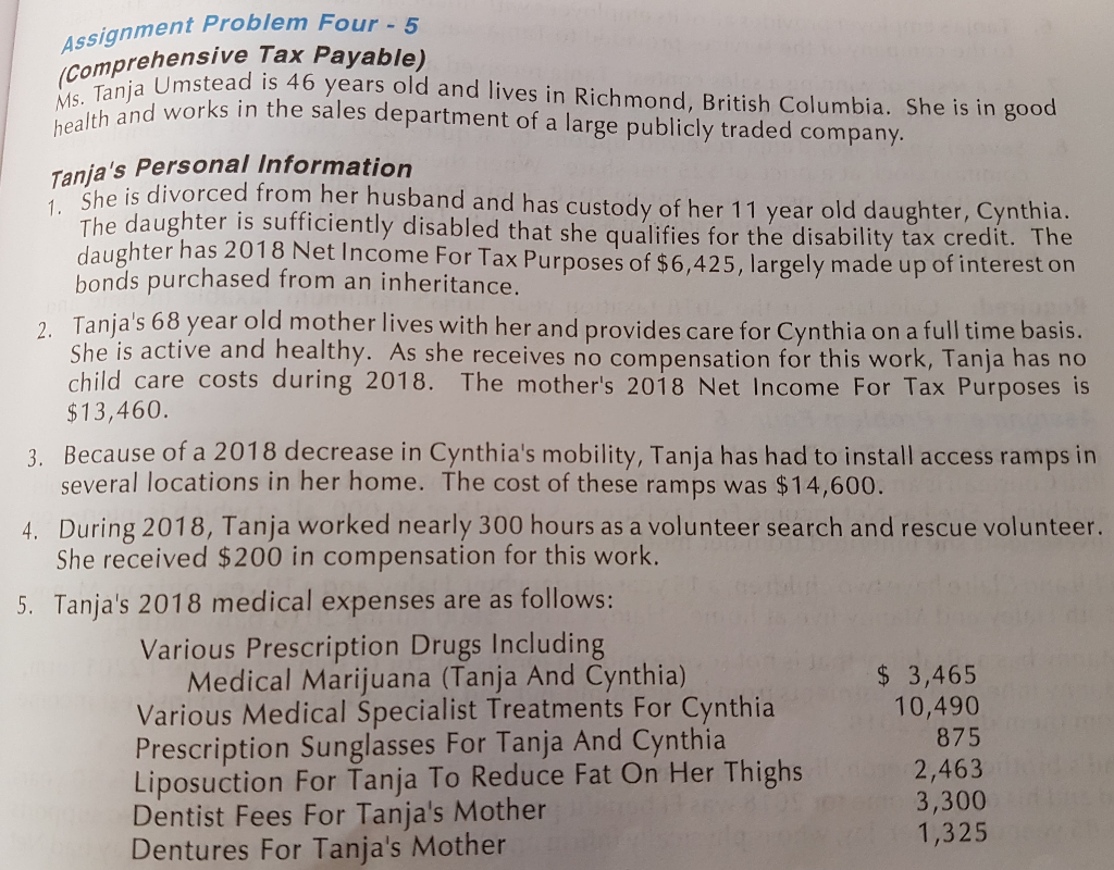  Assignment Problem Four - 5 rehensive Tax Payable) Ms. Tanja compi