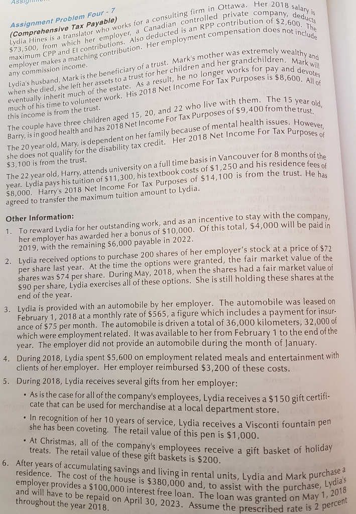 ssignment Problem Four-7 (Comprehensive Tax Payable dia Hines is a translator