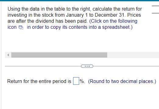  Using the data in the table to the right, calculate the