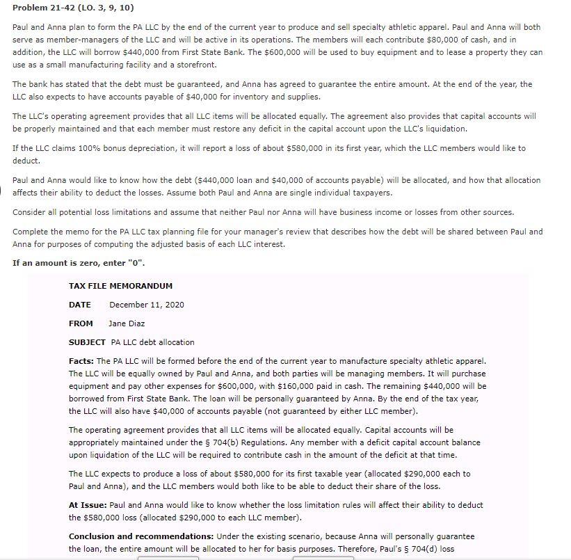 Problem 21-42 (LO. 3, 9, 10) Paul and Anna plan to