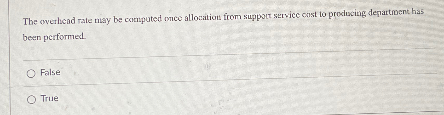  The overhead rate may be computed once allocation from support service