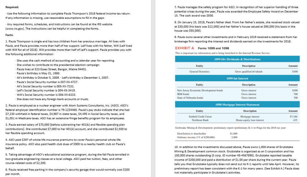  PLEASE POST SOLUTION WITH THE APPROPRIATE IRS TAX FORMS I want