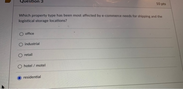  Question 3 10 pts Which property type has been most affected