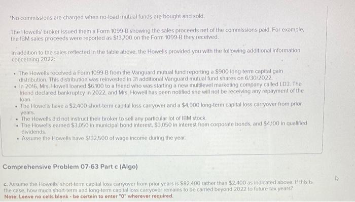 market, Mr. and Mrs. Howell decided to sell most of their stocks