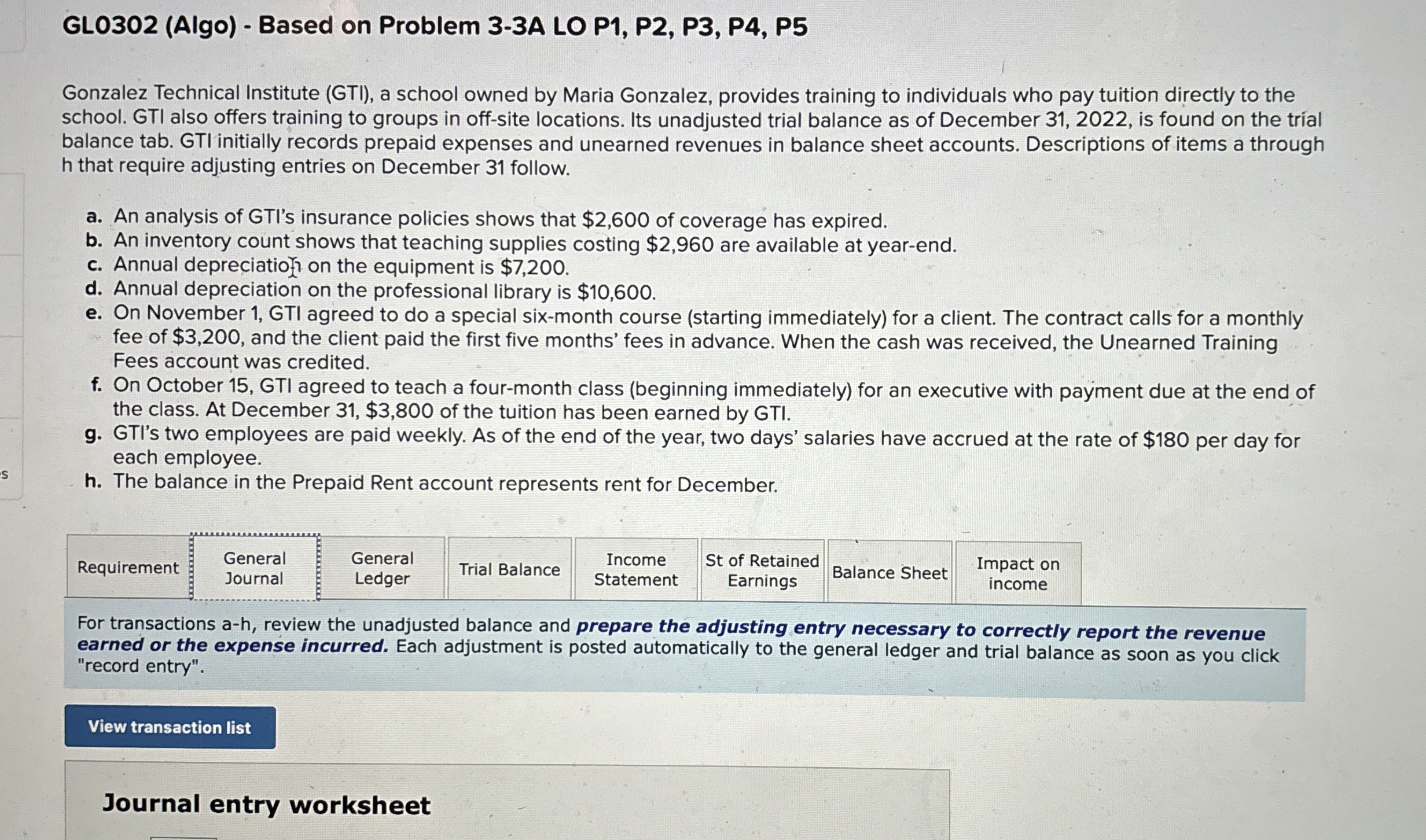  GL0302(Algo)- Based on Problem 3-3A LO P1, P2, P3, P4, P5