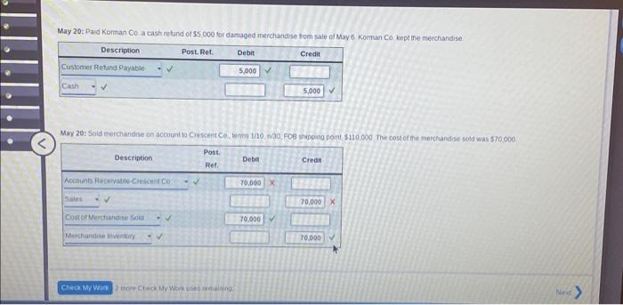 Puichased merchandise for cash, $18,700 May 19: Paid $33,450 to Euttons Co