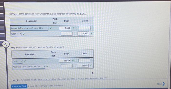 on account. May 20: Paid Korman Co a cash refund of $5,000