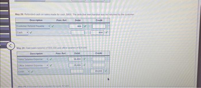 merchandiw May 20: Paid Korrman Co a cash refund or $5,000 tor