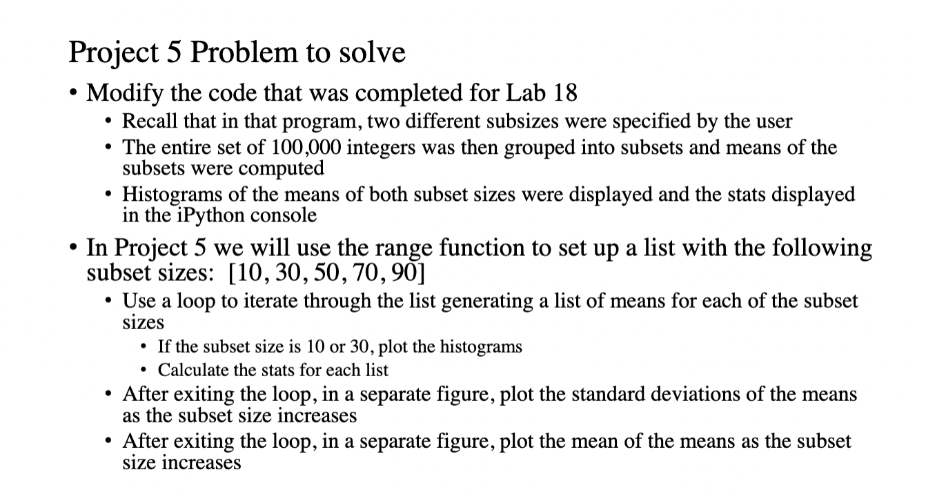  Project 5 Problem to solve Modify the code that was completed