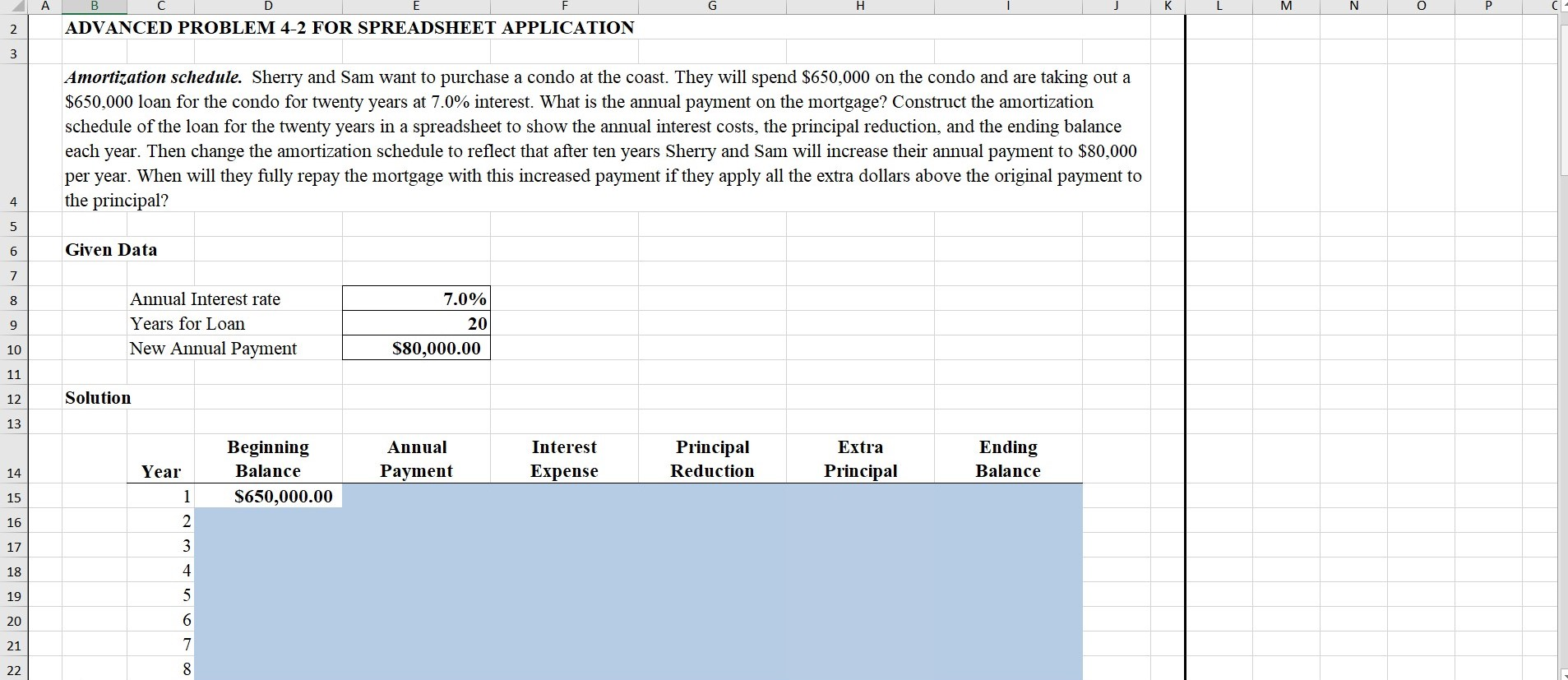 can you please enter the values with the excel instructions and the