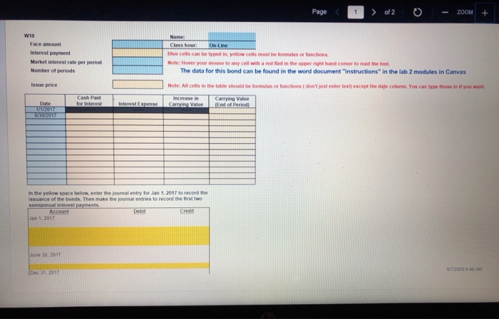 the Excel template for this lab from our course's Canvas website to