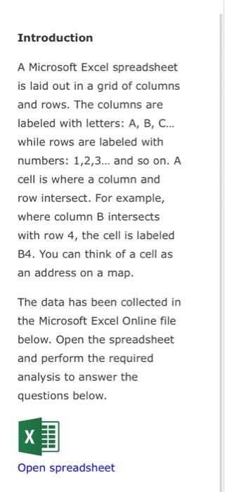  Introduction A Microsoft Excel spreadsheet is laid out in a grid