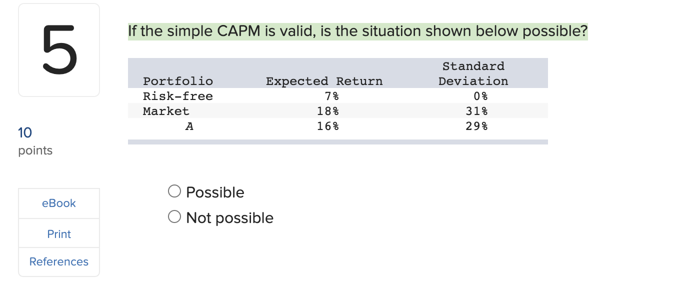 If the simple CAPM is valid, is the situation shown below possible?