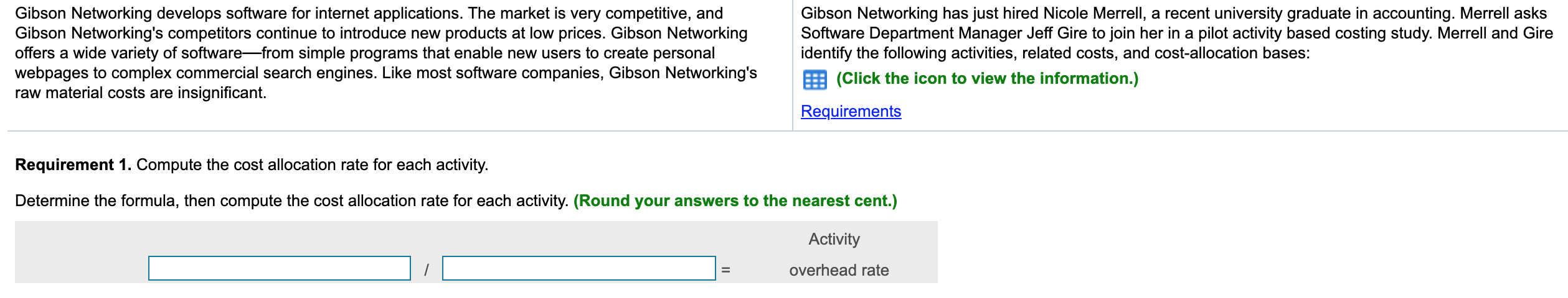  Gibson Networking develops software for internet applications. The market is very