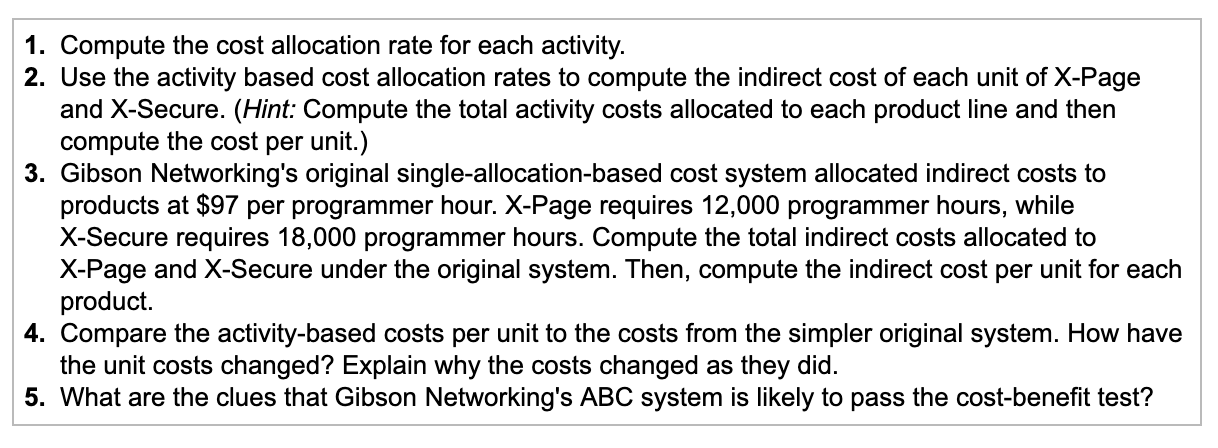 Requirements Requirement 1. Compute the cost allocation rate for each activity. Determine