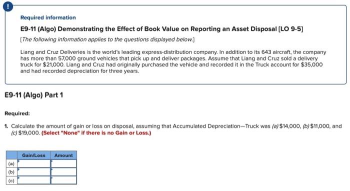  Required information E9-11 (Algo) Demonstrating the Effect of Book Value on