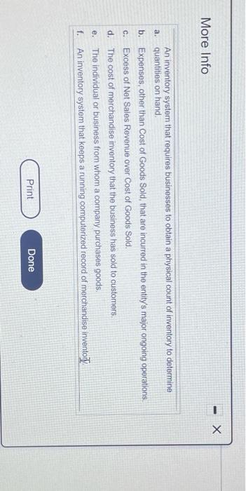  X More Info C. c An inventory system that requires businesses