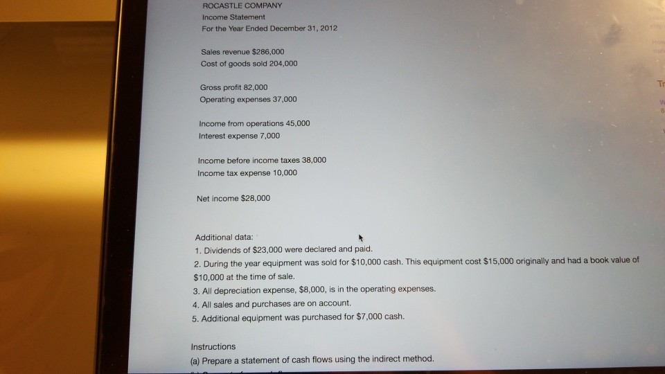 (b) Compute free cash flow Presented below are the financial statements of