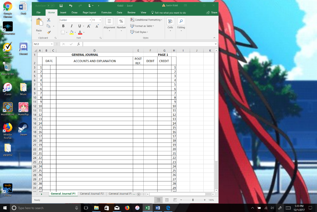 Need help doing this in Excel in this formation Dec. 1 Received