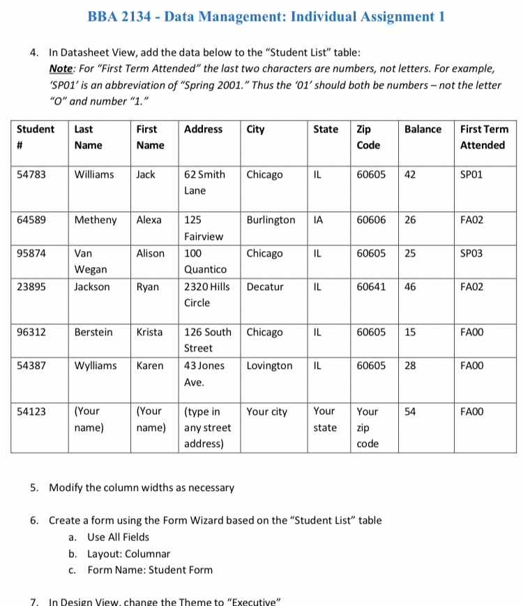  BBA 2134- Data Management: Individual Assignment 1 4. In Datasheet View,